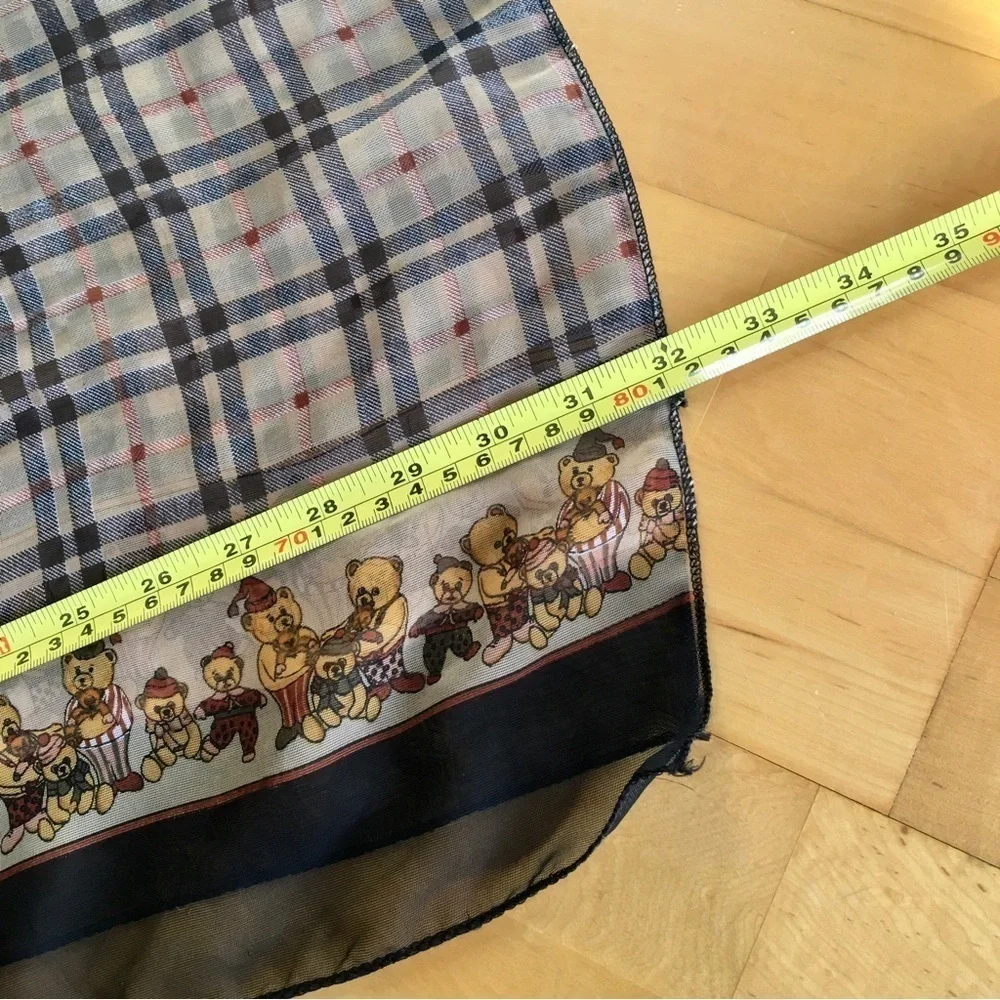 Teddy Bear and Plaid Semi Sheer Scarf, Brown, Tan, Black, Red